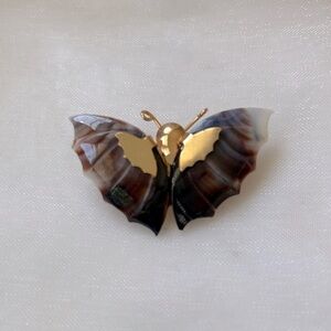 Vintage Gold and Brown shell Butterfly‎ Brooch